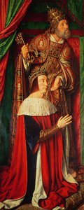 Piotr II de Beaujeu z Burbonów ze św. Piotrem, lewe skrzydło Ołtarza Burbonów
